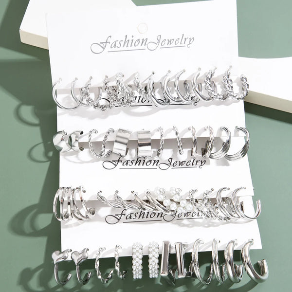 Elegant Pearl Hoop Earrings Set