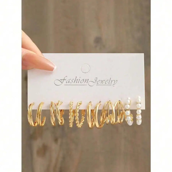 Chic Twisted Pearl Hoop Set
