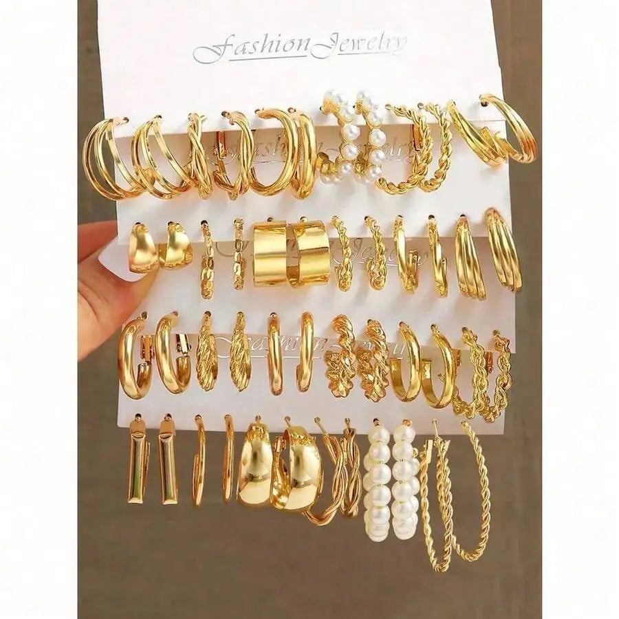 Chic Twisted Pearl Hoop Set